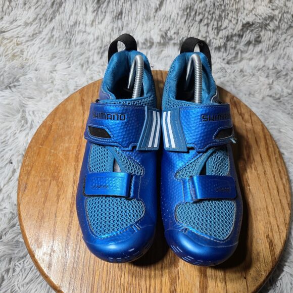 Shimano SH-TR9 Men Size 8 EU Blue 41.5 Triathlon Carbon Cycling 3 Bolt Road Shoe - Picture 3 of 10